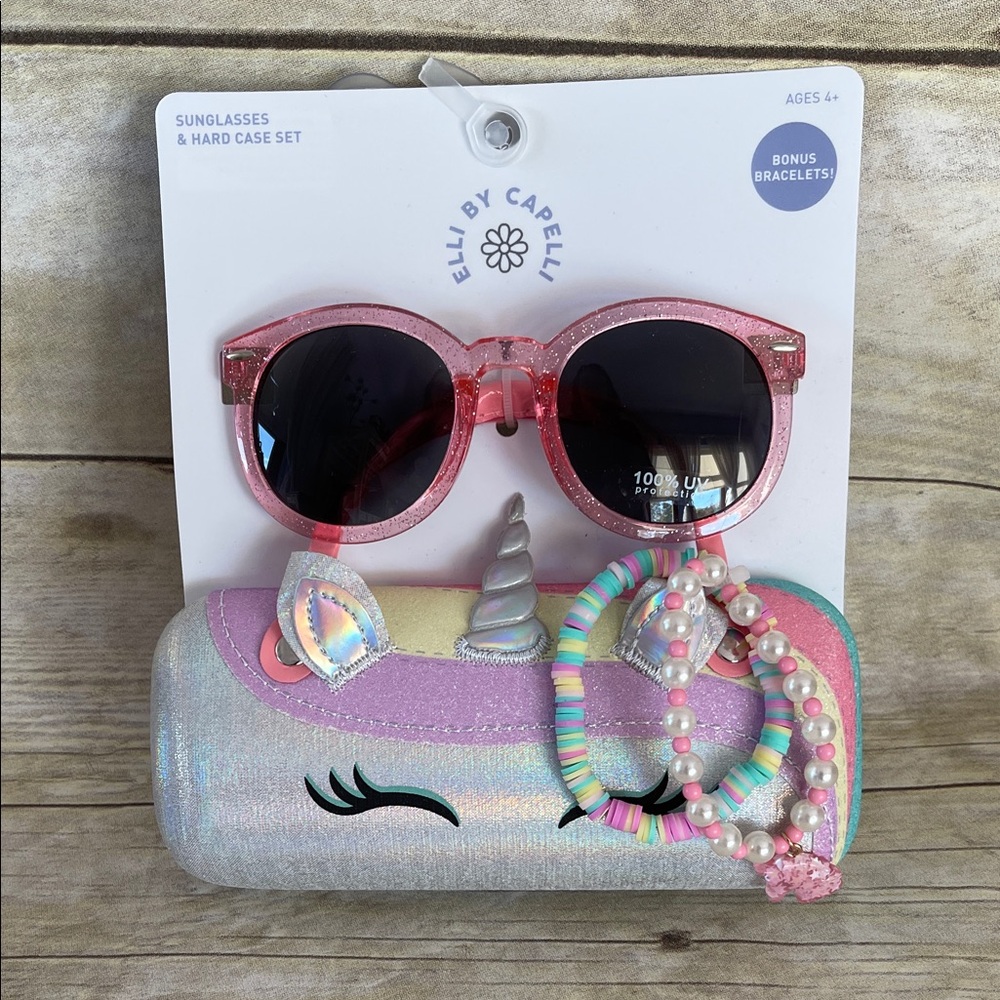 Bracelets & Sunglasses & Case Girls Unicorn Hard Case & Sunglasses Set